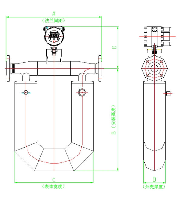 U型管科里奧利質(zhì)量流量計尺寸